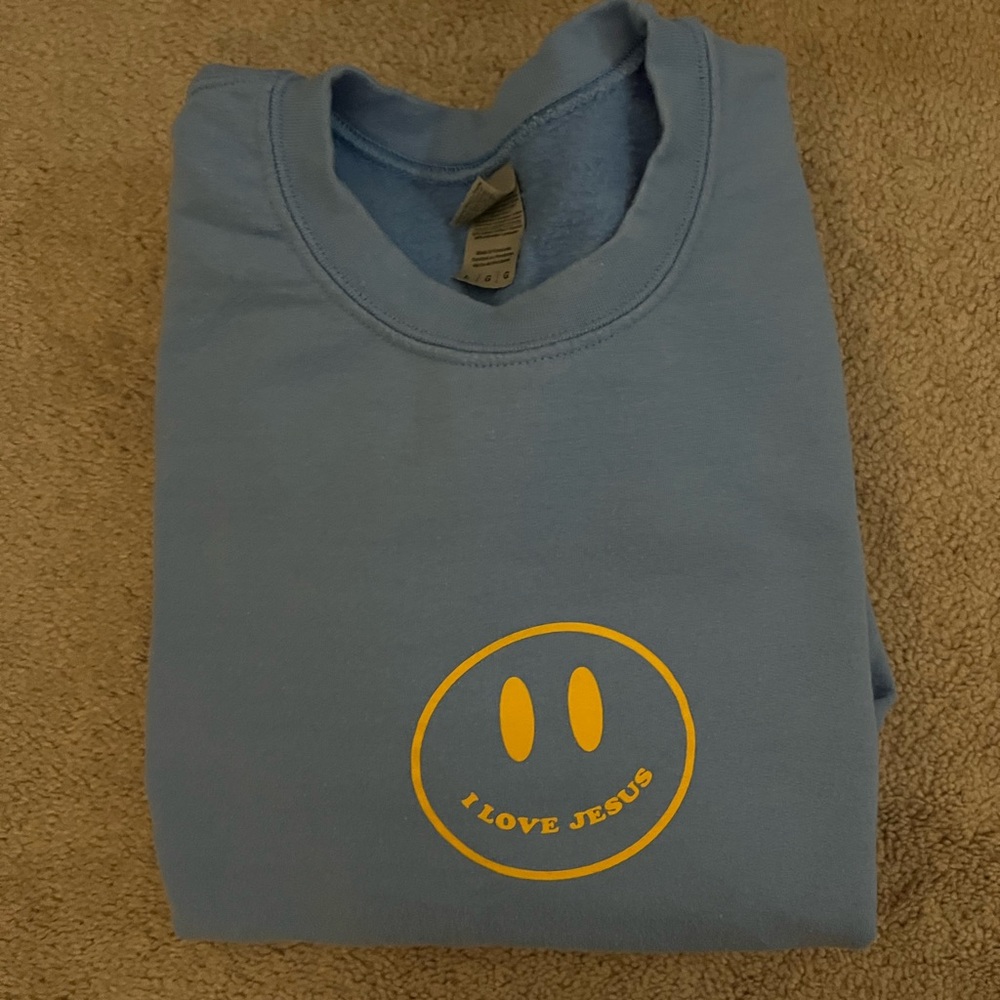 Blue crewneck with Yellow Smiley Face